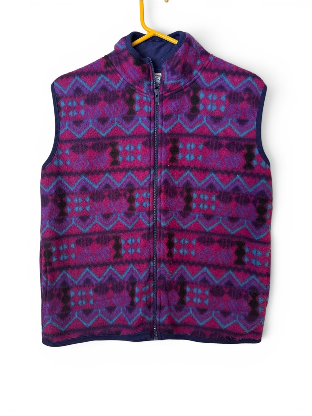 Vintage 90s Bay Area Traders fleece vest purple turquoise Aztec pattern